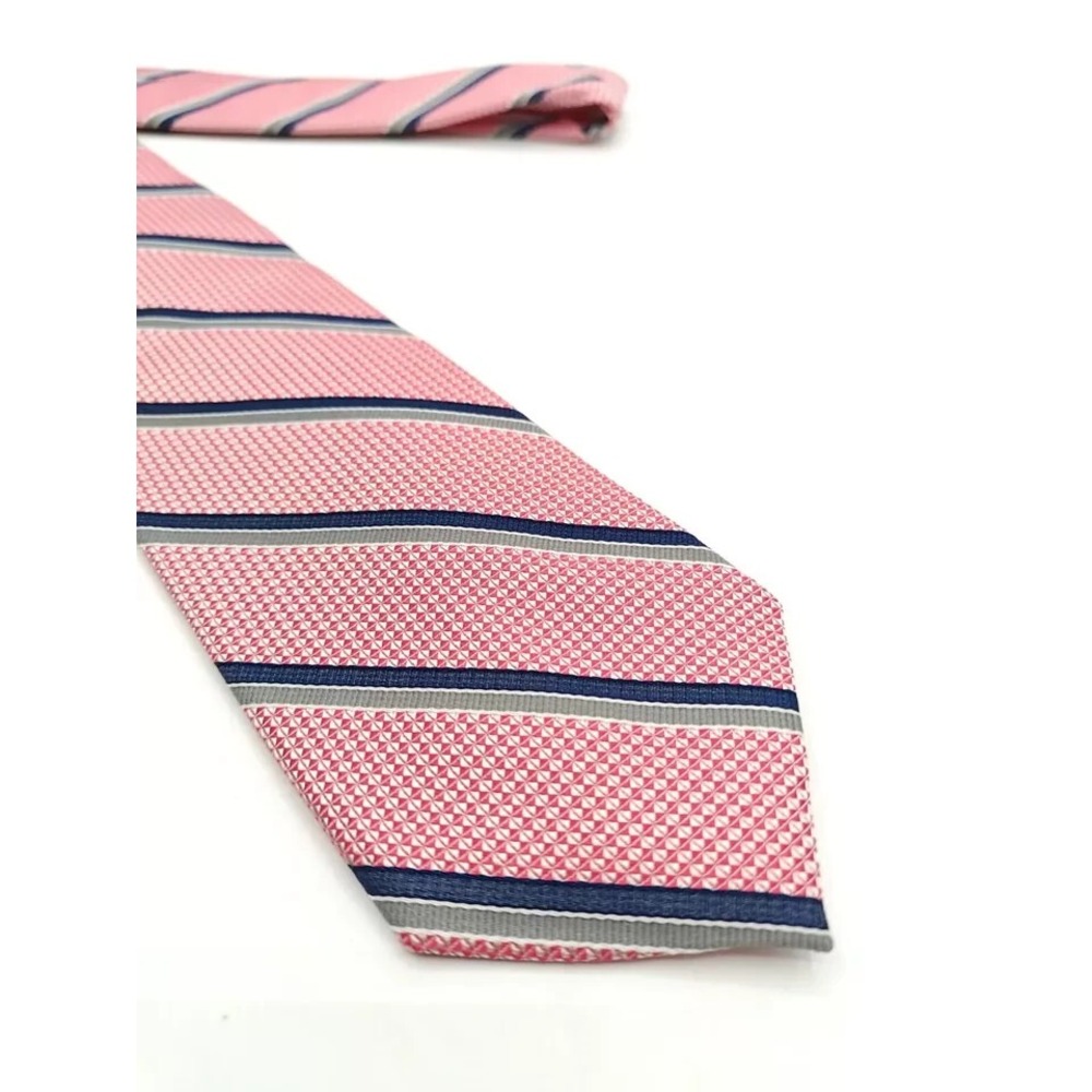 Philips Mens Silk Tie Pink Blue Stripe Woven Handmade USA Classic 58x3.25